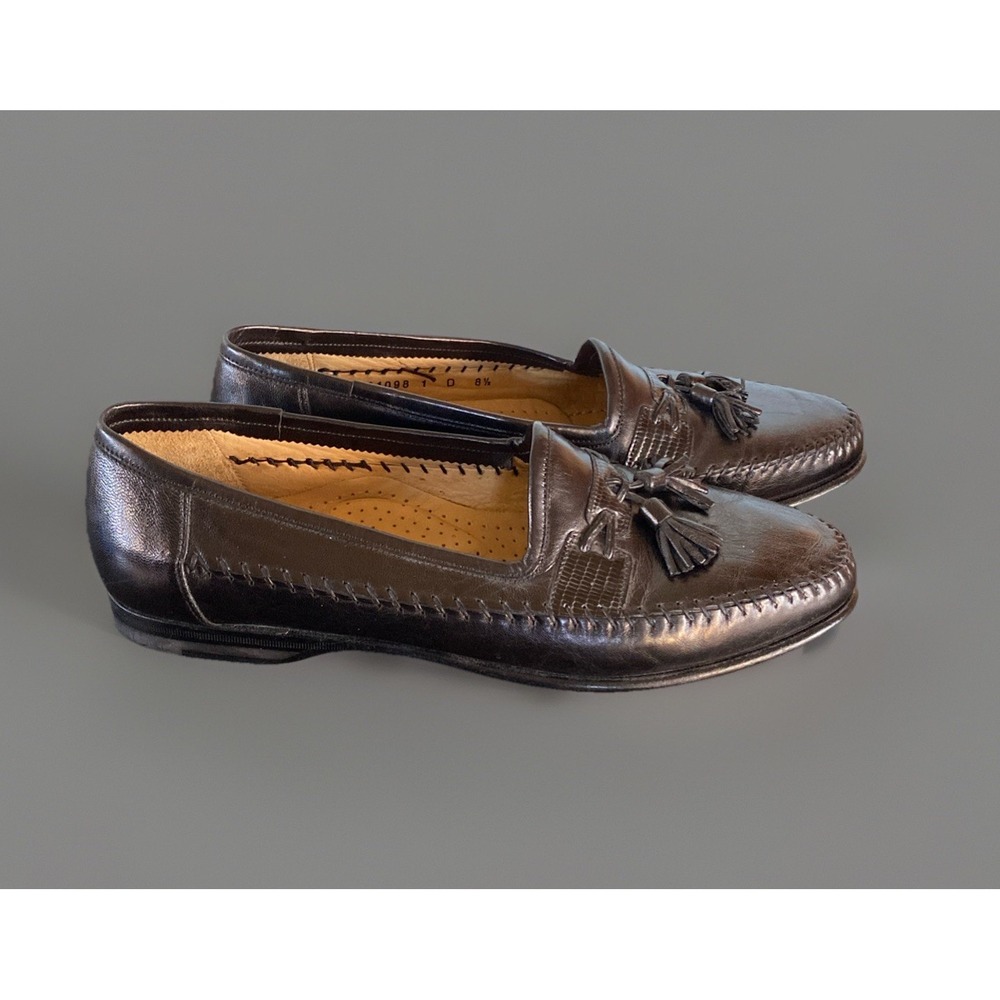 Santoni Vero Cuoio Loafers Mens Size 8 Black Tassle‎ Italy Leather Dress Shoes